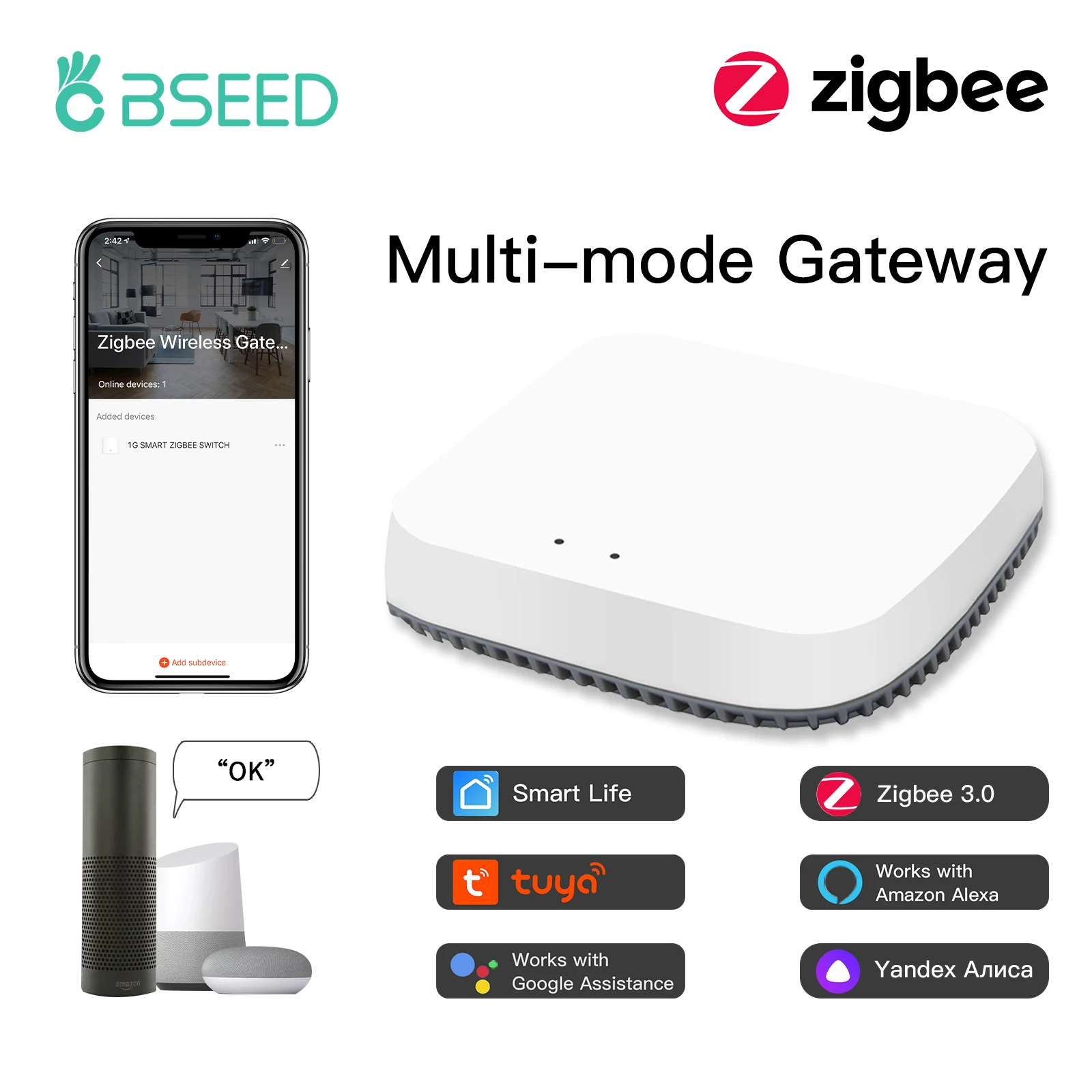 Умный концентратор BSEED Tuya Zigbee, хаб с удаленным управлением для моста и умного дома, работает с приложением Google Home