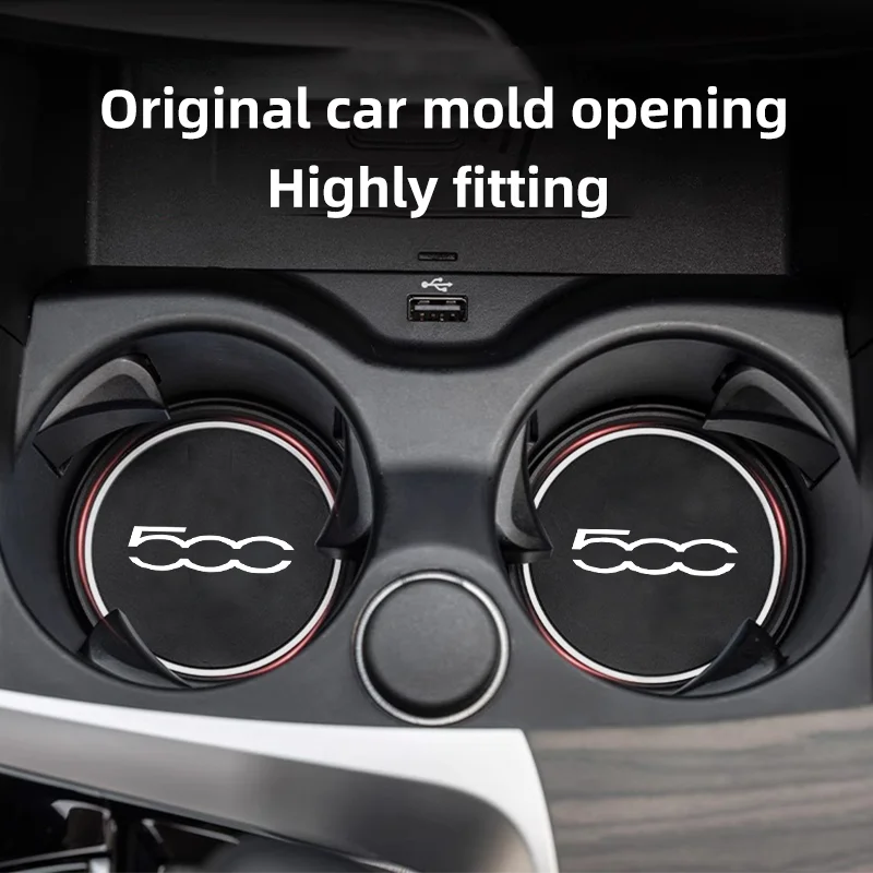 2pcs Non-slip Car Cup Holder Insert Coasters Pads for Fiat 500 500C 500X 500L Bottle Holder Coaster Auto Interior Cup Mat