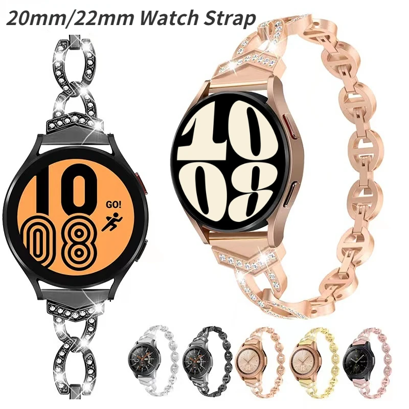 

20mm 22mm Metal Diamond Strap for Samsung Watch 4//5/6/Huawei Watch 3/4/GT2/3 Women Bracelet Wristband for Amazfit GTS/GTR Band