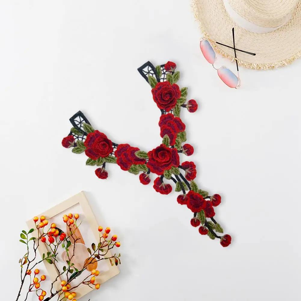 Flower Clothes Patch V-Shaped Hollow Out Collar Applique DIY Embroidered Flower Leaves Applique Trim Patch Clothing Accessories