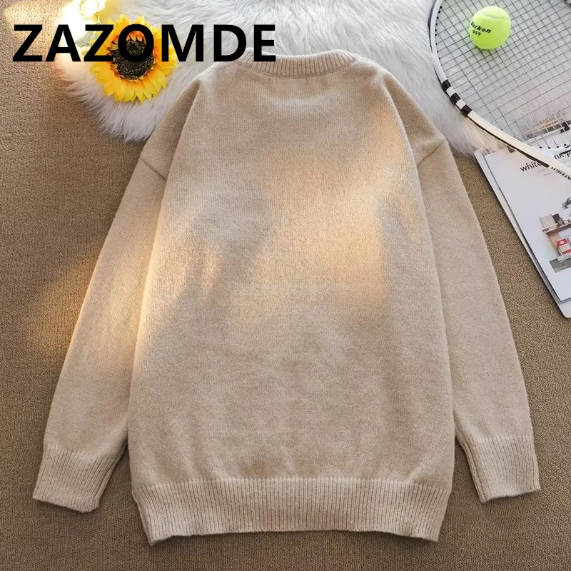 ZAZOMDE Knitted Sweater Men Cartoon Bear Pullover Harajuku Casual O-neck Oversize Top Streetwear Unisex Daily Sweater Jumper