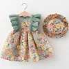 Summer Toddler Girl Clothes Set Baby Beach Dresses Cute Bow Plaid Sleeveless Cotton Newborn Princess Dress+Sunhat 1