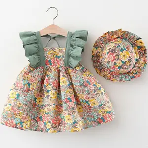 Комплект летней одежды для маленьких девочек, пляжные платья для малышей, симпатичное клетчатое хлопковое платье принцессы без рукавов с б...