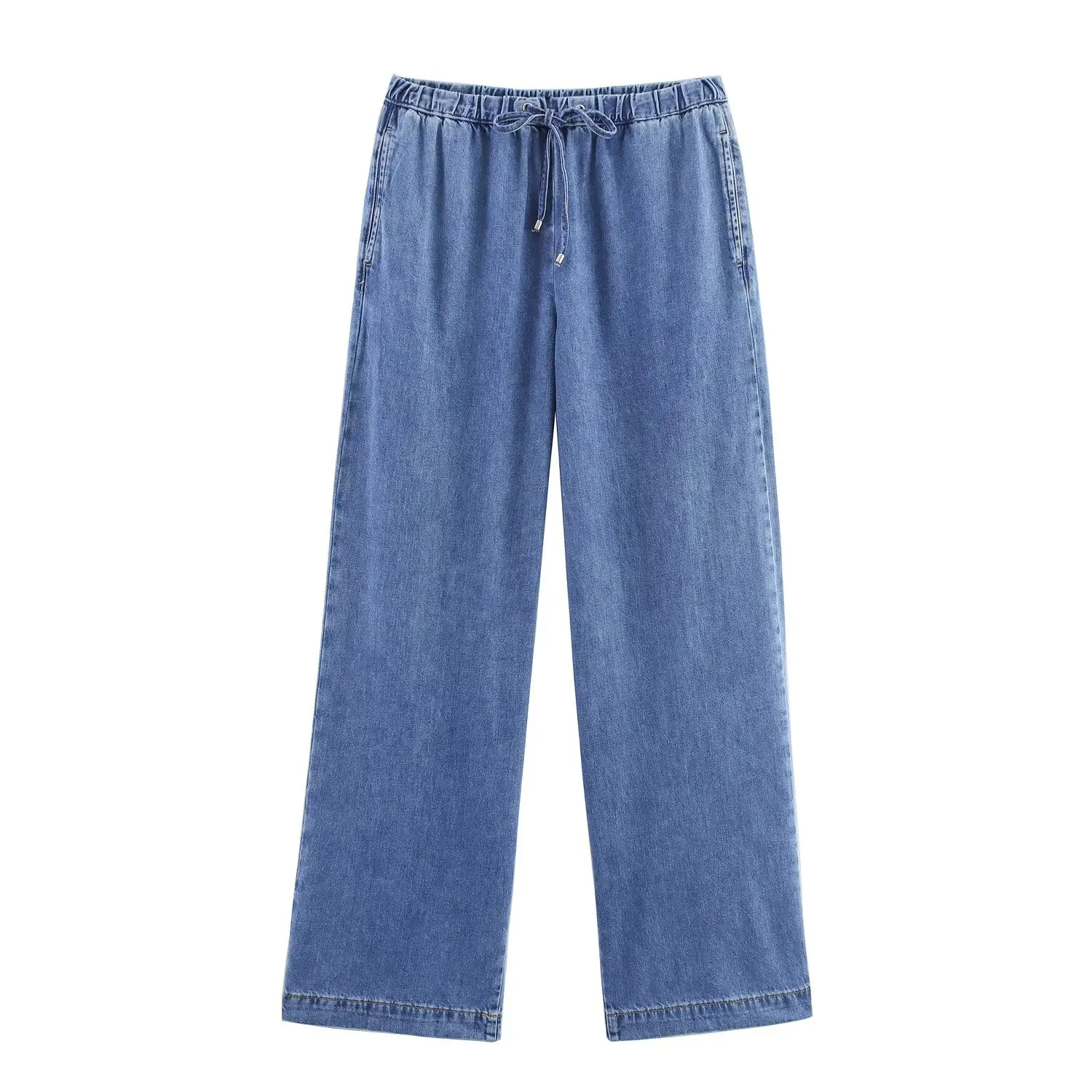 Women Fashion Solid Denim Pants Sets Or Single-Breasted Pockets Lapel Long Sleeve Jackets Or Lady Drawstring Straight Long Jeans