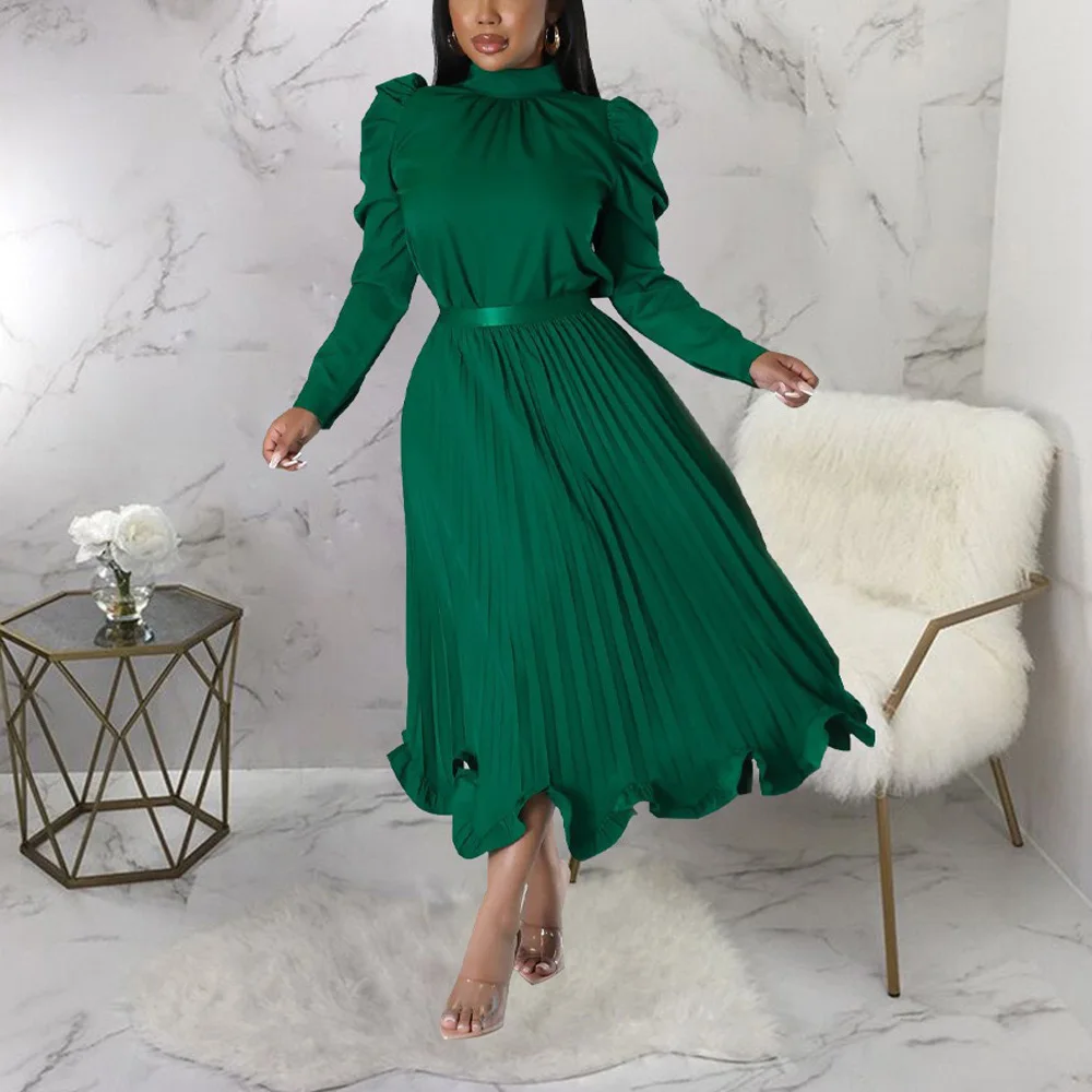 Elegant Office Ladies 2 Pieces Skirts Sets Solid Blouse & Long Skirt Pleated Ruffles Mid Calf Formal Business Work Wear Sets Hot summer new women s casual simple round neck pleated shirt solid color ruffles short sleeve loose women fashion blouse tops 2022