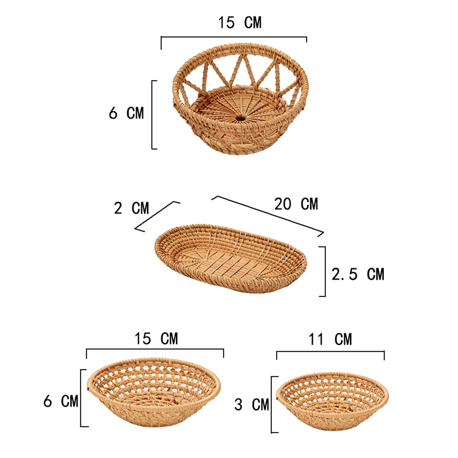 Handmade Rattan Woven Basket Fruit Cake Bread Food Plate Snack Serving Tray For Dinner Parties Coffee Breakfast Container 6
