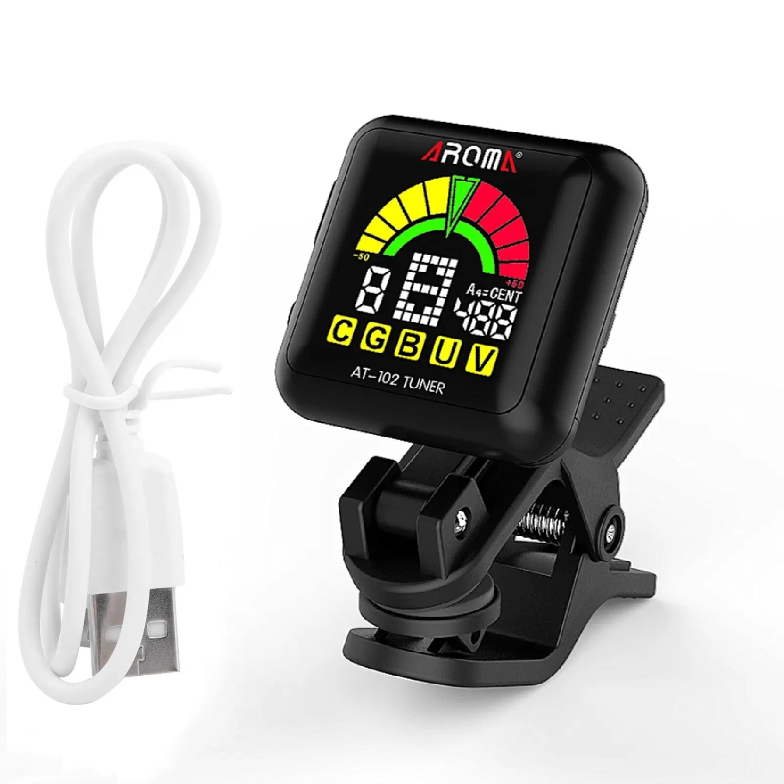Guitar Tuner AROMA AT-102 Rechargeable Clip-on Color Screen with Built-in Battery USB Cable For Chromatic Guitar Bass Ukulele