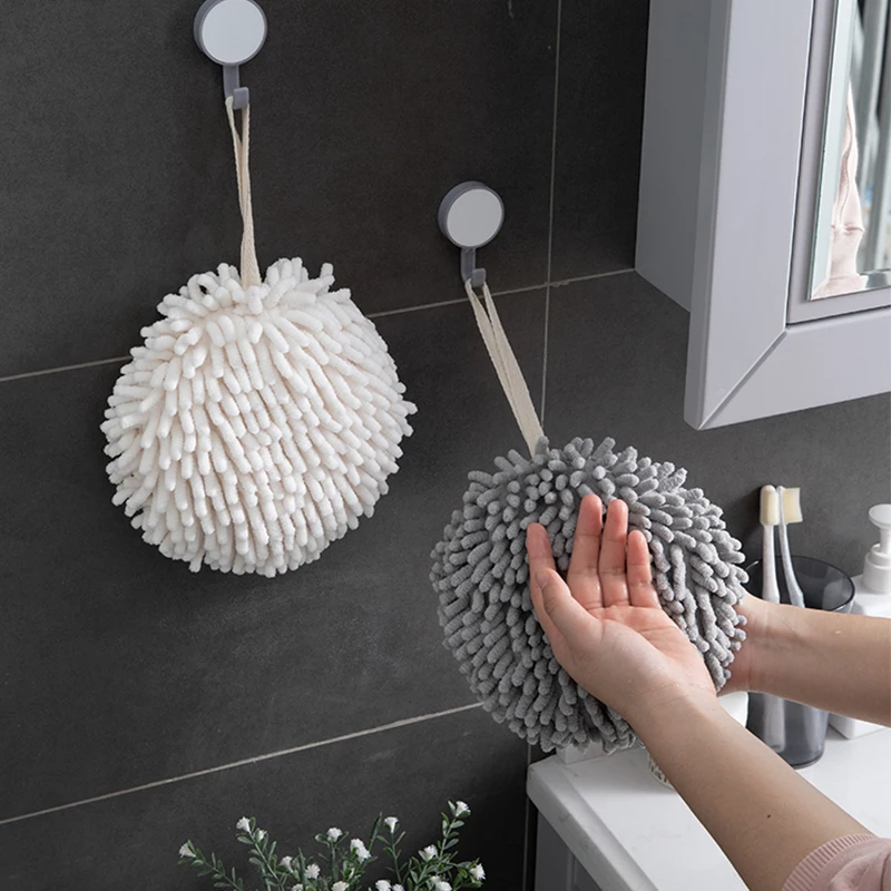 Soft Hand Towels Kitchen Bathroom Hand Towel Ball with Hanging Loops Quick Dry Soft Absorbent Microfiber Towels