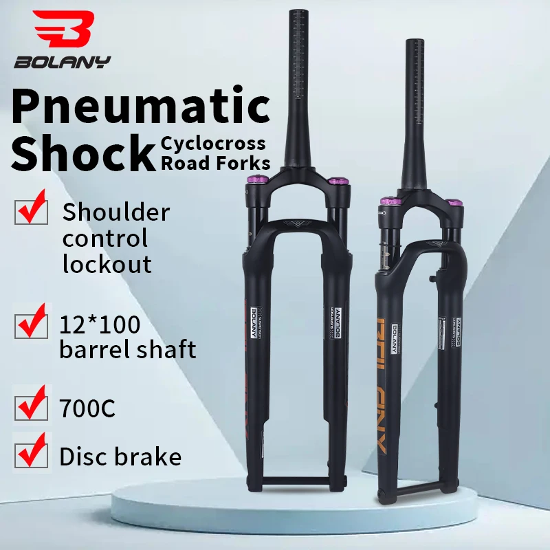 

Bolany 12*100mm Barrel Shaft Air Forks 700C Shoulder Control Lockout Pneumatic Shock Forks For Road Bike Cyclocross Forks