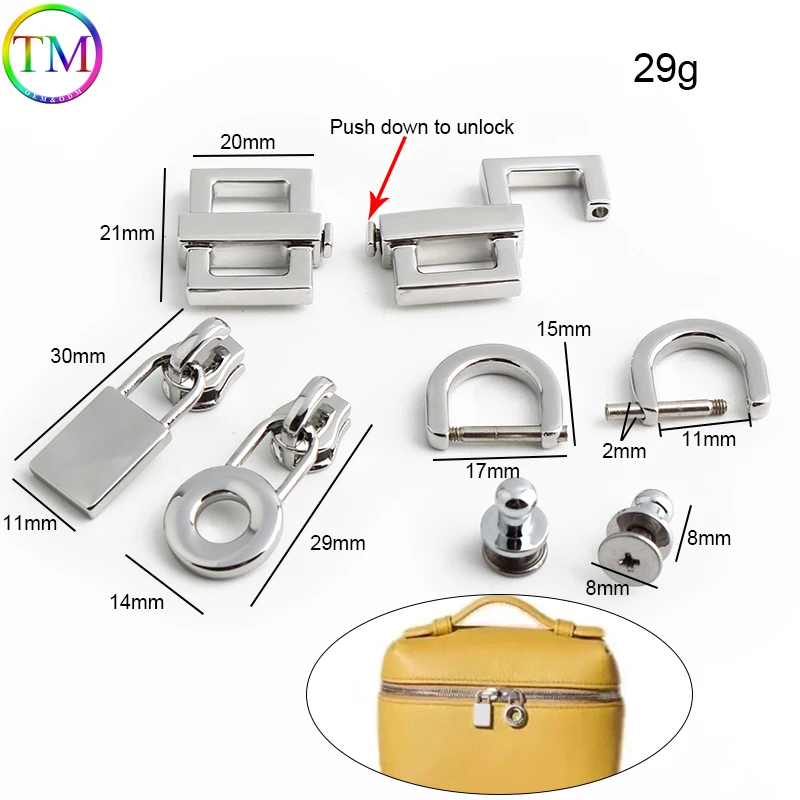 3-10-15sets Sliver Gold Chrome Durable Rectangle Handbag Metal Lock For Woman Handbag With Eyelets Key Lock Purse Accessories