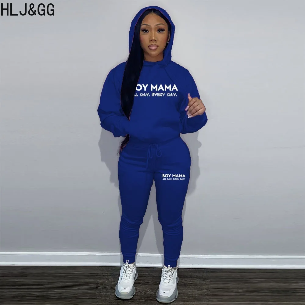HLJ&GG Autumn Casual Letter Print Hooded Tracksuits Women Long Sleeve Sweatshirts And Jogger Pants Two Piece Sets Female Outfits