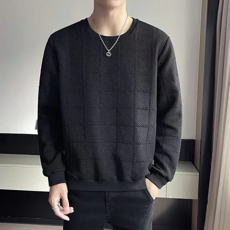 

Top Plain Sweatshirts Men's Clothing Unicolor T Shirt for Man Plaid Pullover Y2k Tee Winter Harajuku Fashion Full Sleeve Size Xl