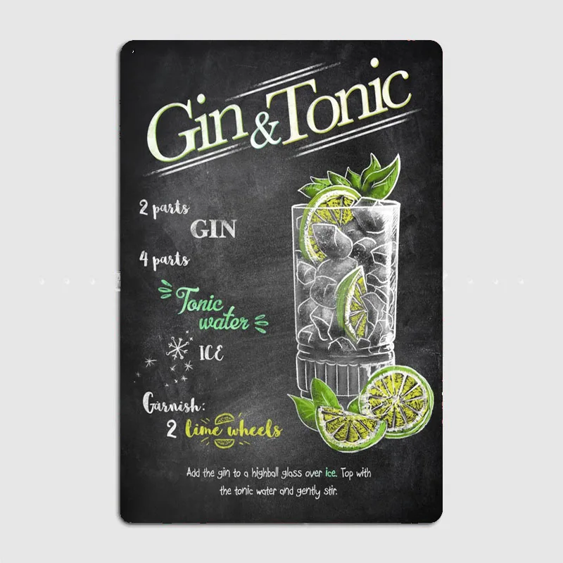 Gin And Tonic Metal Sign Club Bar Piatti Wall Murale Design Tin Sign Potercustom-Made