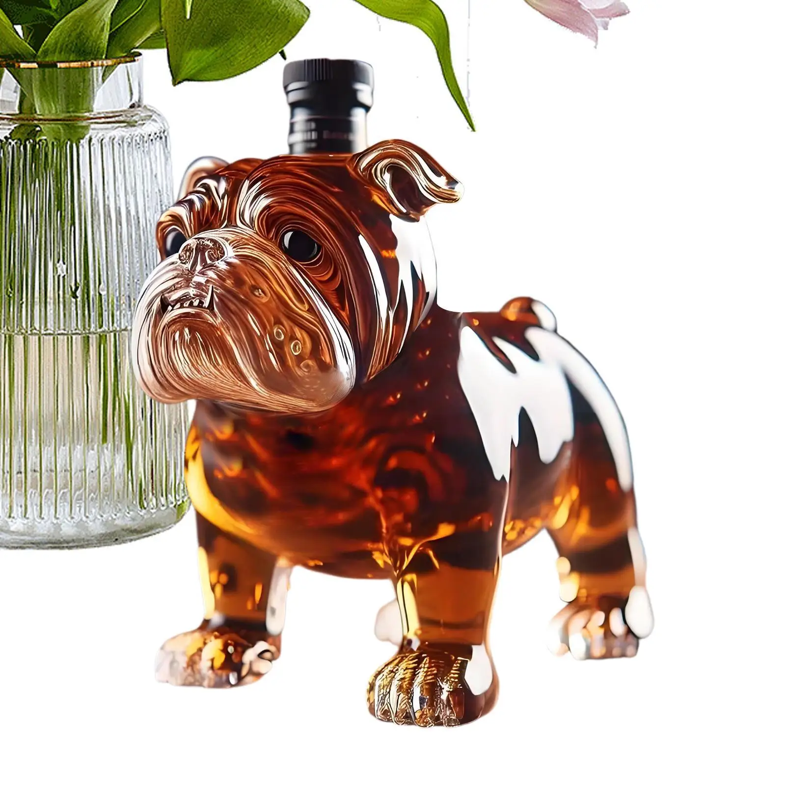 3D Bulldog Whiskey Bottle Decanter,Unique Dog Wine Glass Bottle, For Bar, Office, Home Decor,300ml Bulldog Shape Whiskey Bottle