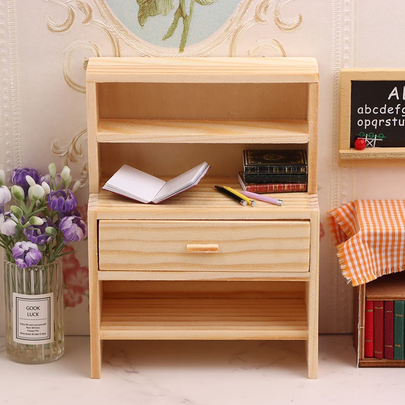 

1Pc 1:12 Dollhouse Miniature Bookcase Wooden Locker Study Cabinet Handcrafted Furniture Model Decor Toy Doll House Accessories