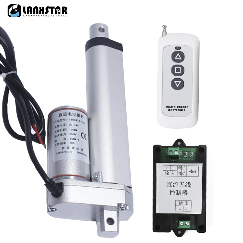 Atuador Linear Elétrico com Controle Remoto rf dc 12v 24v 20 mm 30 mm 50 mm 100 mm 150 mm 200 mm 450 mm Curso Motor de Acionamento