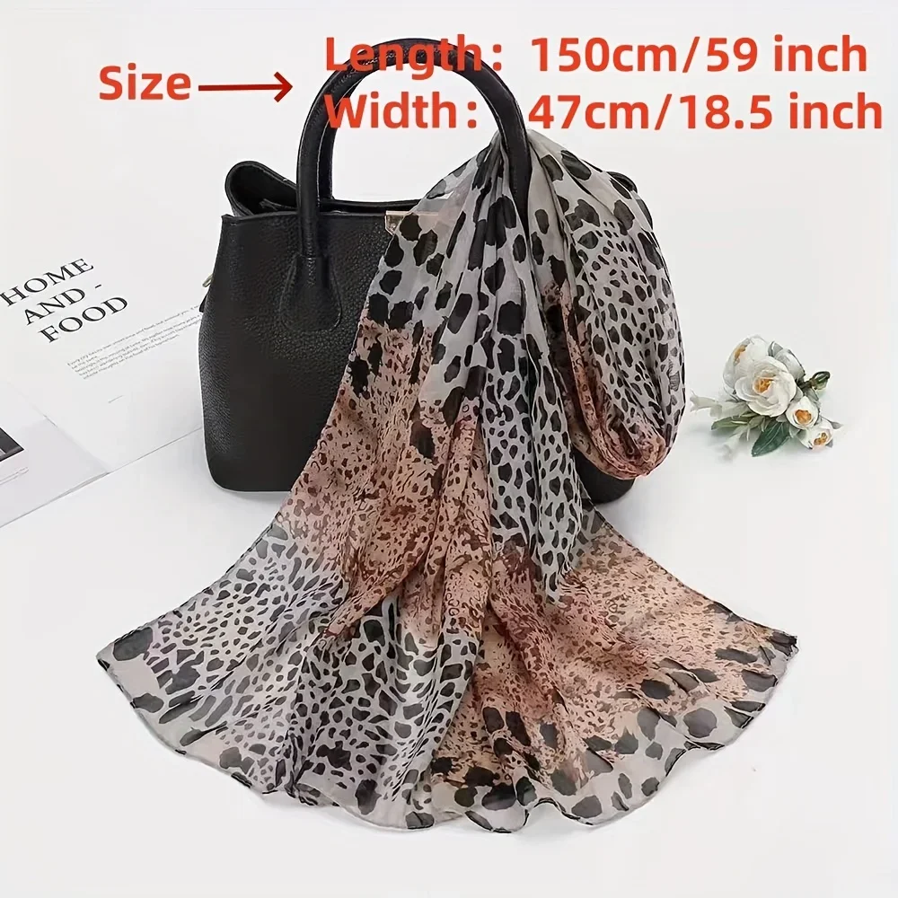 Retro Bohemian Style Leopard Print Chiffon Scarf - Casual Weekend, Travel, and Beach Travel - Fashionable Decorative Scarf