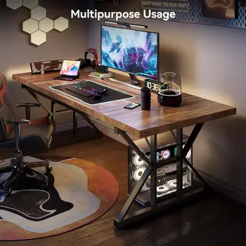 LITTLE TREE 70.8-Inch Office Desk, Executive Office Desk, Modern Work Desk, Large Farmhouse Writing Table Computer Desk for Home 1