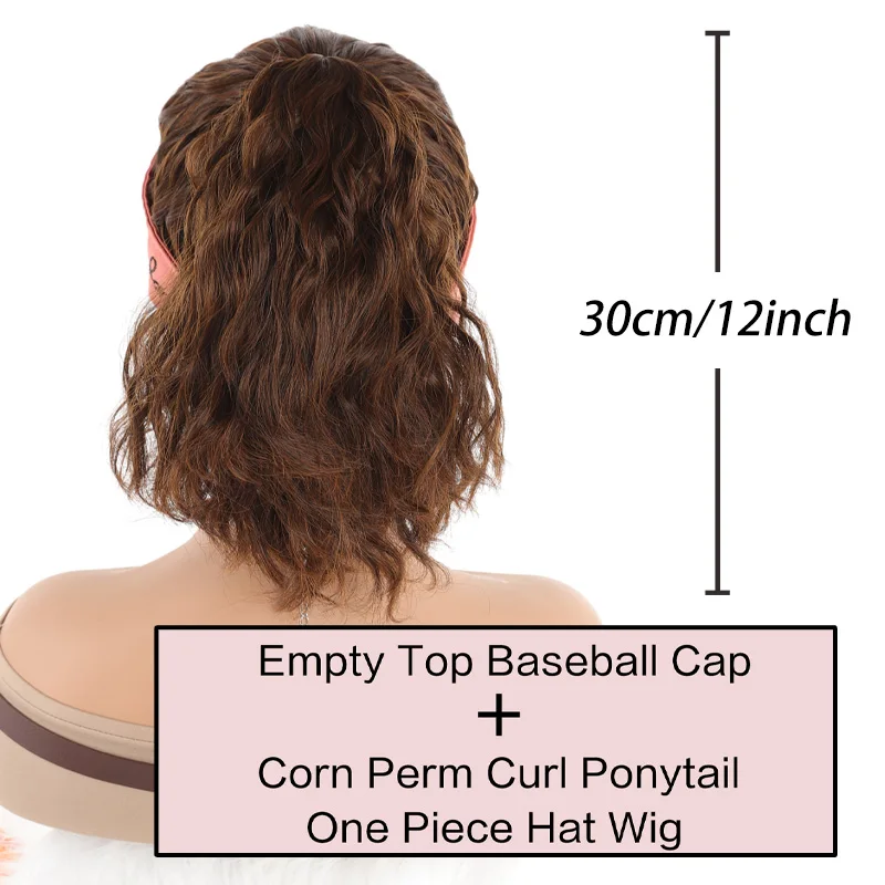 Synthetic natural curly ponytail extension wig Straight Travel beach shade pink baseball cap Easy to wear hat wig