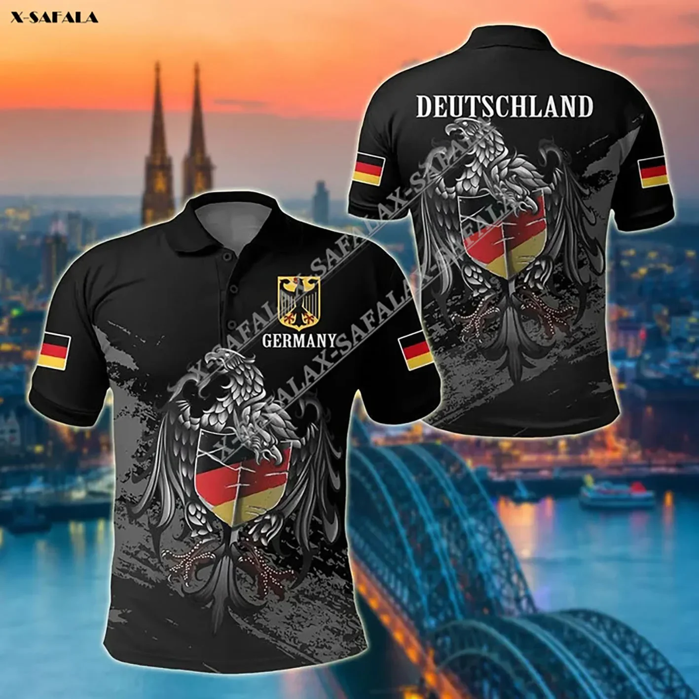

Germany Coat Of Arms Country Flag Custom Name 3D Print Polo Shirt Men Collar Short Sleeve StreetWear Summer Clothing
