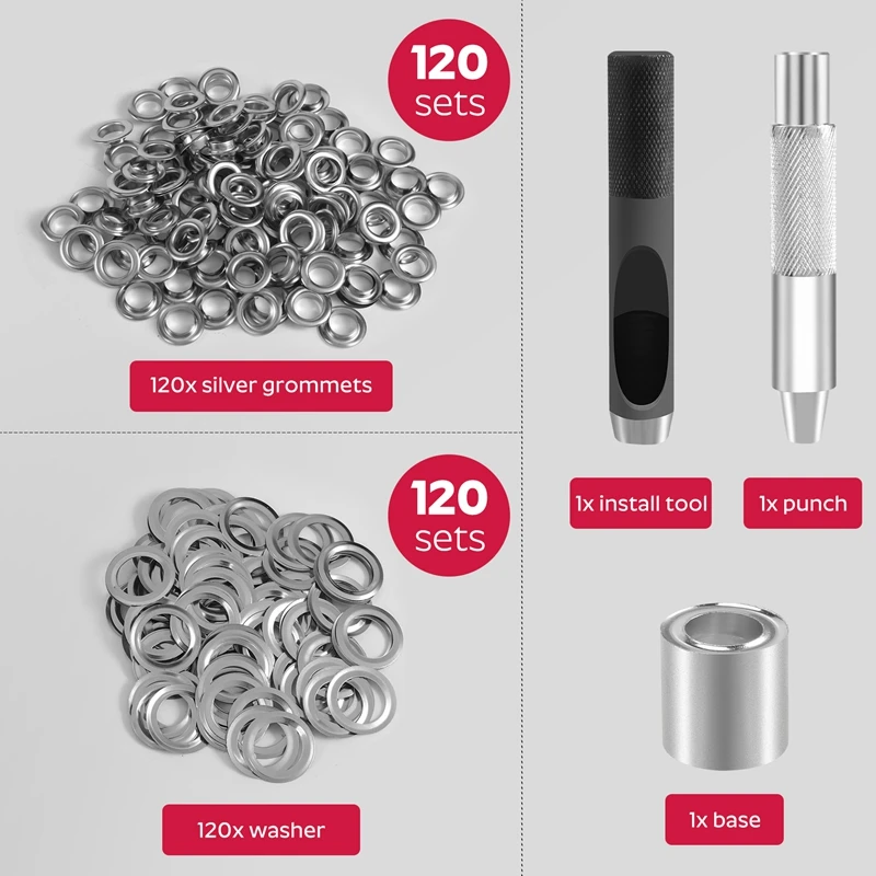 120 sets grommet eyelets Munkaeszköz készlet, grommet készlet 1/2 hüvelykes eyelets vel szerszámok majd tárolására Pámoly