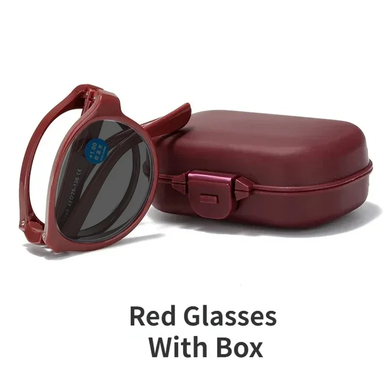 Folding Photochromic Reading Glasses with Box Men Round Frame Color Changing Foldable Eyewear Women Popular Far Sight Sunglasses 5