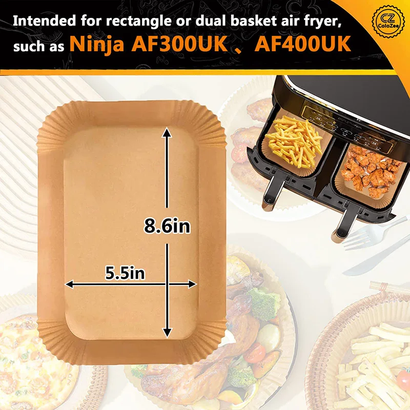100Pcs Air Fryer Paper Non-stick Square Parchment Paper Roasting Pad Oil-proof Water-proof Baking Liner for Ninja Dual Air Fryer Air Fryer Liners Air Fryer Accessories