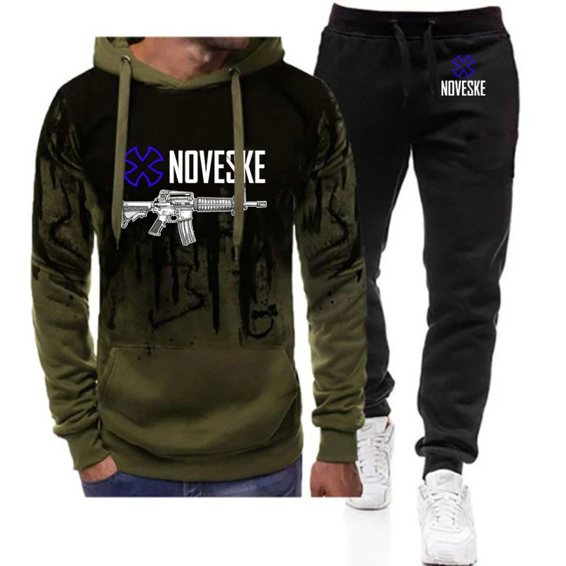 Mens Funny Gun Print Hoodies Leisure Sports Pants Suits