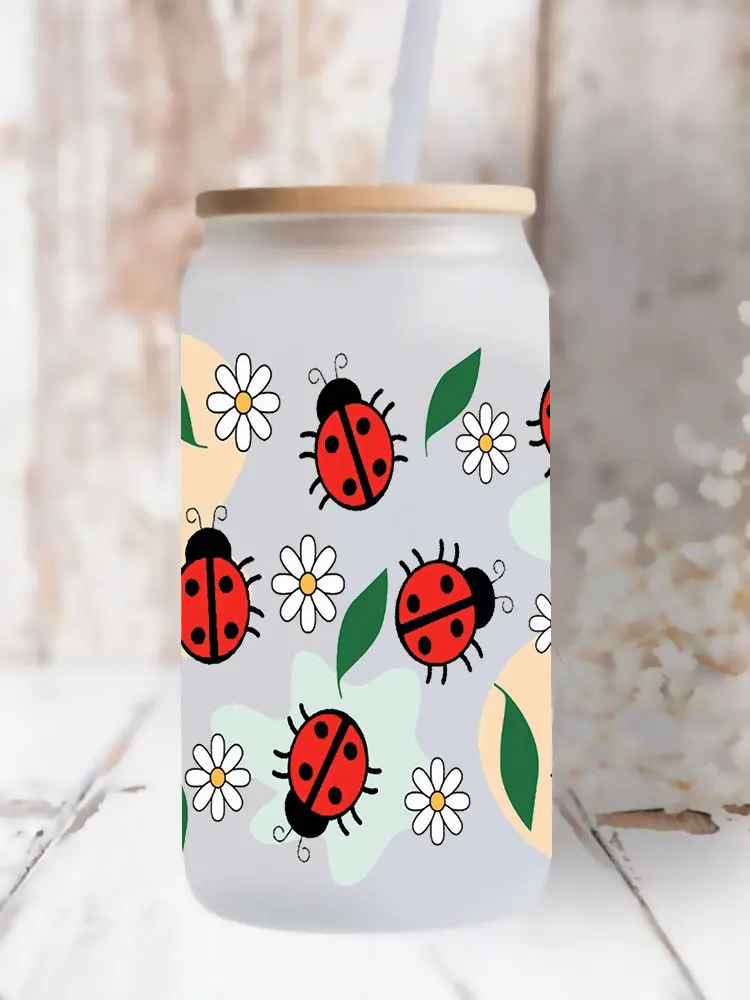 Butterfly, ladybug UV DTF Transfer Happy Juice Printed Sticker For The 16oz Libbey Glasses Wraps Bottles D18373