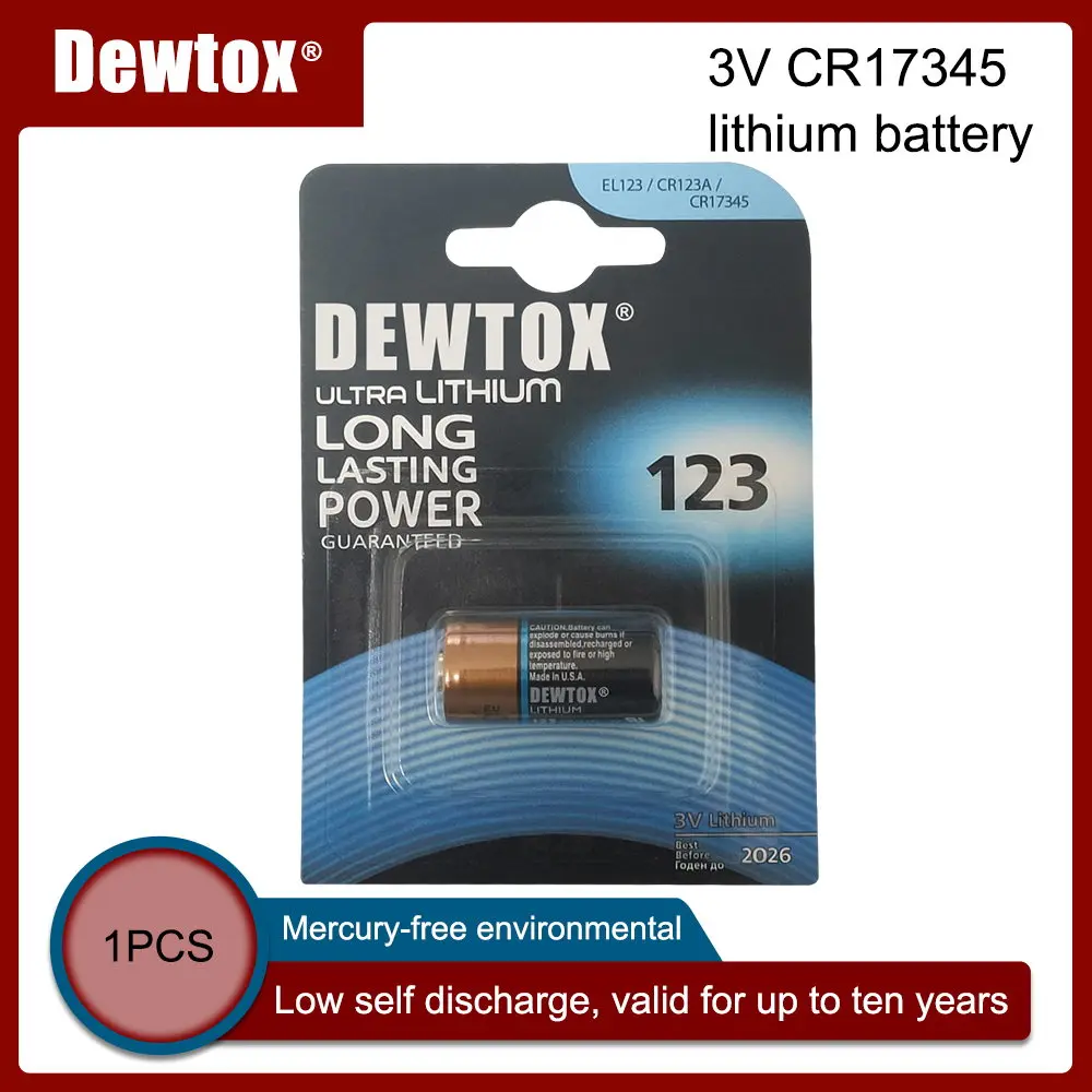 Новая Оригинальная литиевая батарея DEWTOX 3 В 1550 мАч CR123 CR 123A CR17345 16340 cr123a |