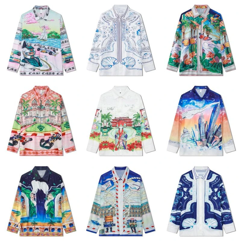 

2023ss Casablanca Long Sleeve Shirts Men Women Hip Hop Casual Beach Hawaiian Freehand High Quality Lapel Collar Clothes