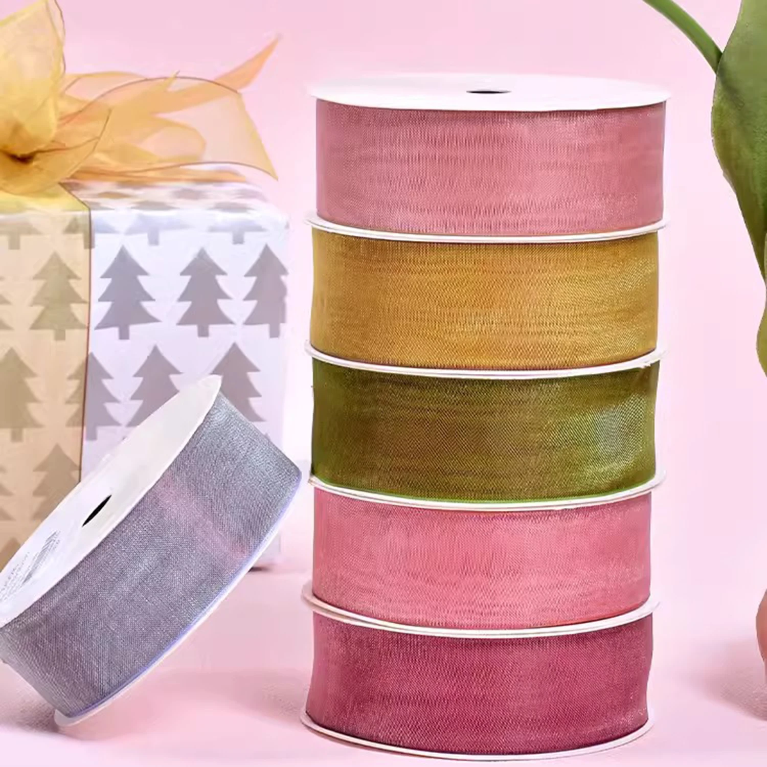 Lot De 9 Rouleaux Ruban Mousseline De Soie - 4 Cm X 5 M - Pour Emballage Cadeau, Mariage, DIY - Couleurs Variées - 6