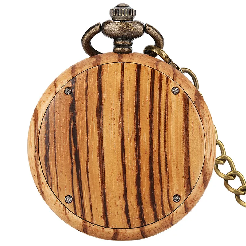 Classical Sandalwood Pocket Watch Men Women Retro Wooden Quartz Analog Clock with Arabic Number Dial Luminous Hand Pendant Chain