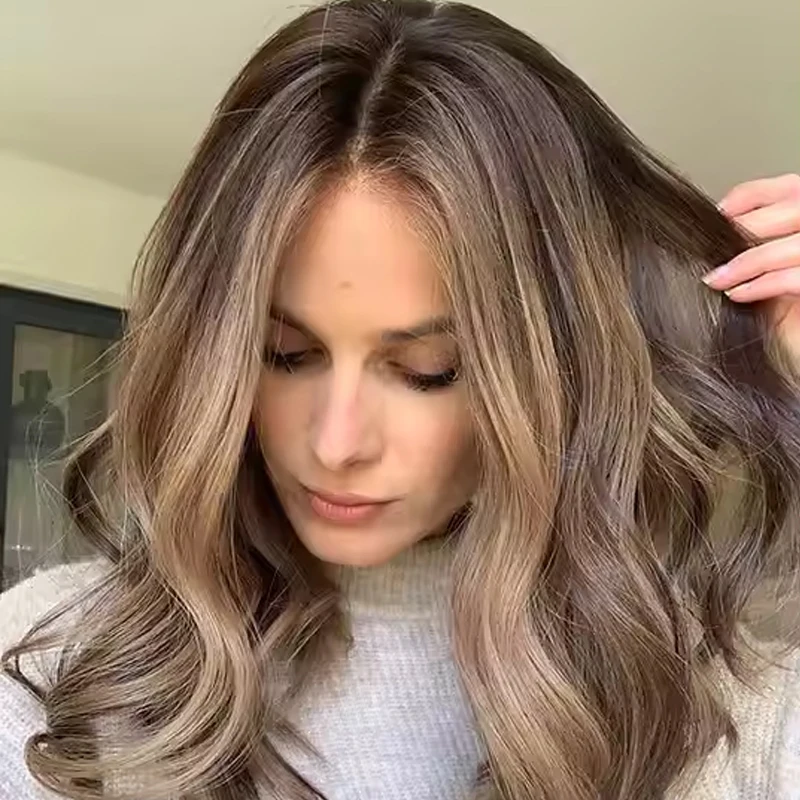 Premium Fibre Synthetic Hair Lace Front wig Brown Caramel highlights colored lace front wig Hight Density For Women Daily Use synthetic wig