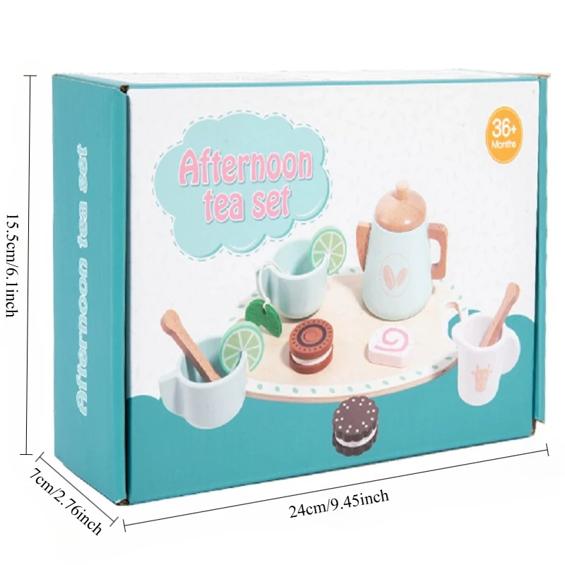 Kids Wooden Educational Toys Pretend Play Tea Dessert Set Role Play Game for Kindergarten Toddlers - 3