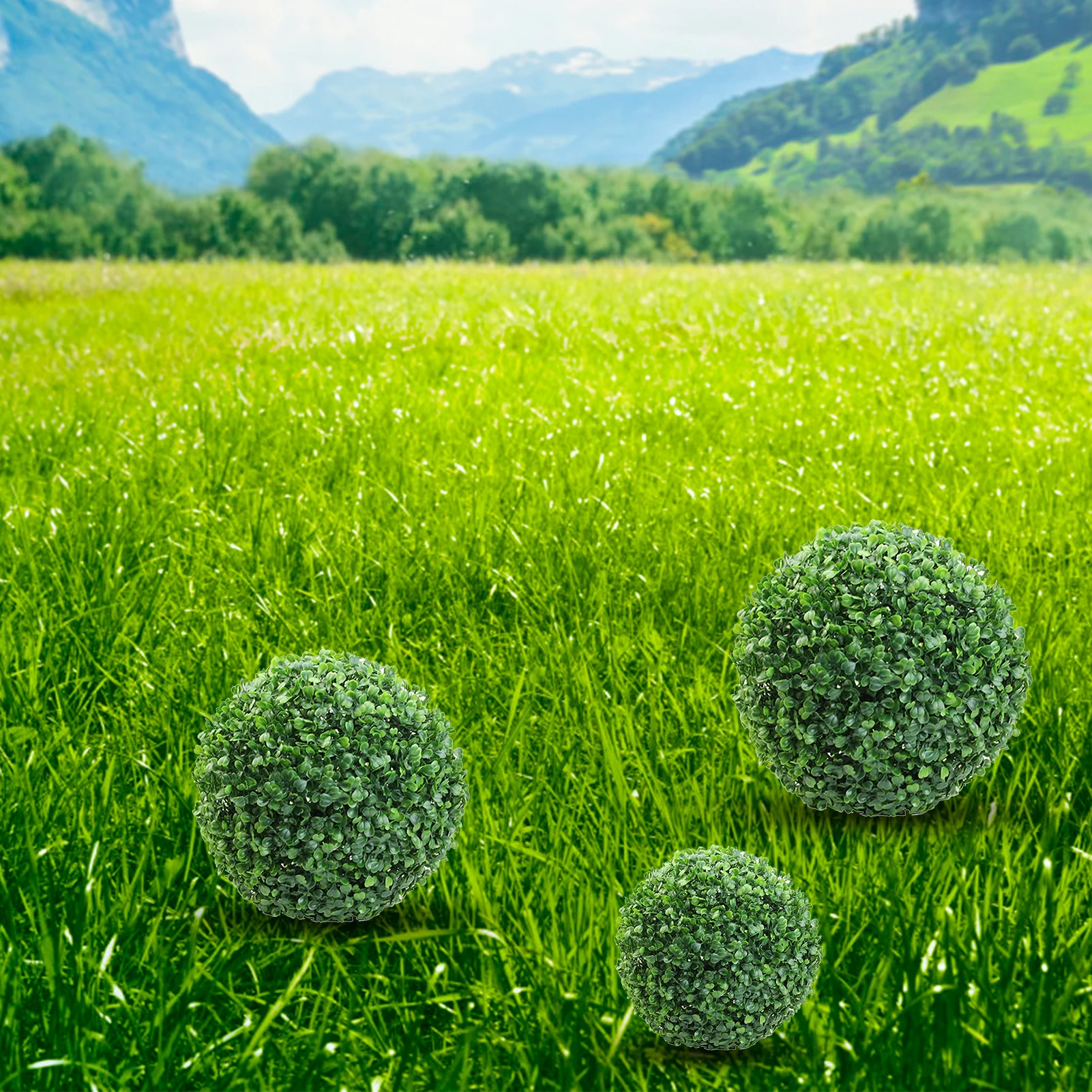 4 PC 12/18/25/30cm Artificial Plants Green Grass Ball Simulated Plants Decor Ball for Outdoor Courtyard Garden Decoration Props