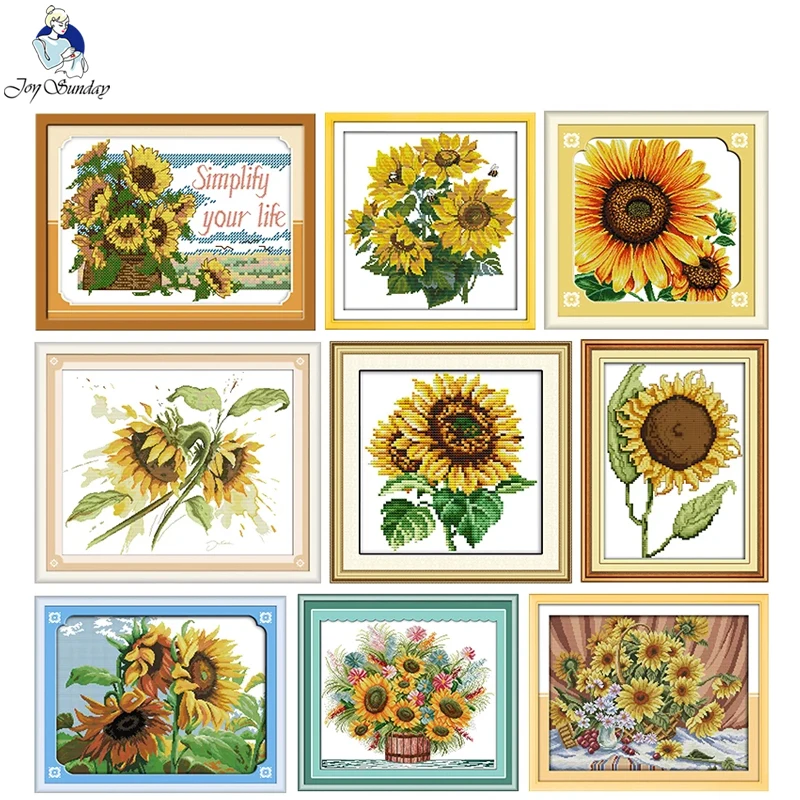 Cross Stitch Kits Sunflower Pattern Stamped Counted DIY Embroidery Set Joy Sunday 16CT 14CT Printed Hand Needle Craft Home Decor