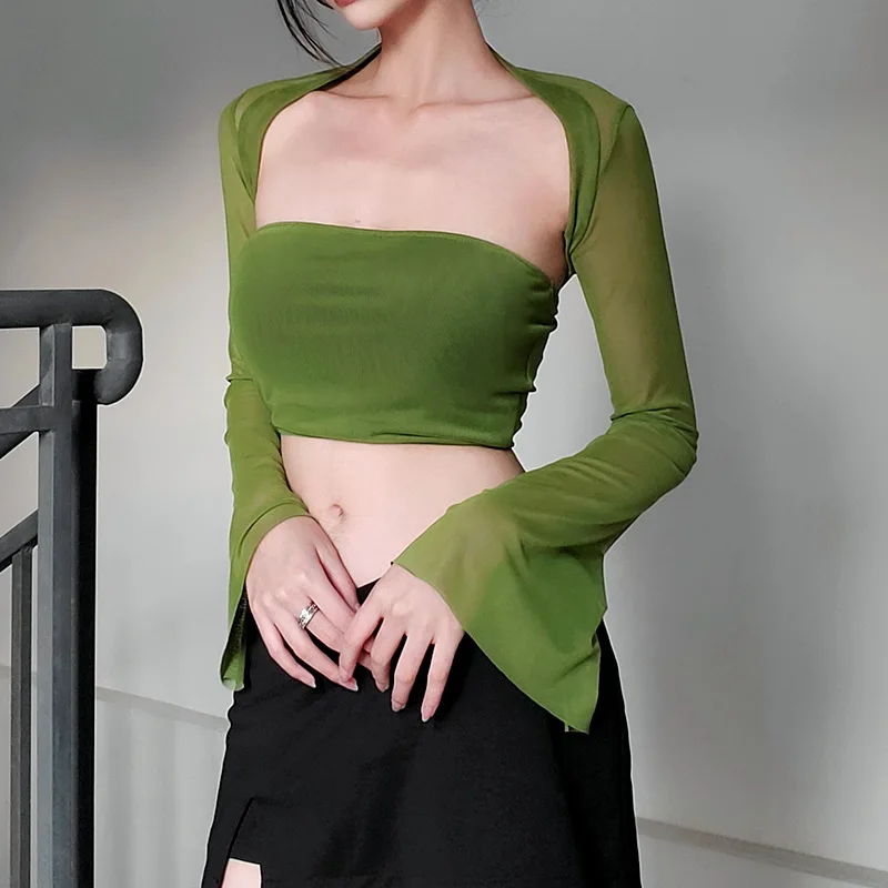 [ STIGMA ]★25SS★韓国人気★Mesh Oversized Long Sleeves Women Sexy Mesh Fishnet Long Sleeve Pullover Hoodie