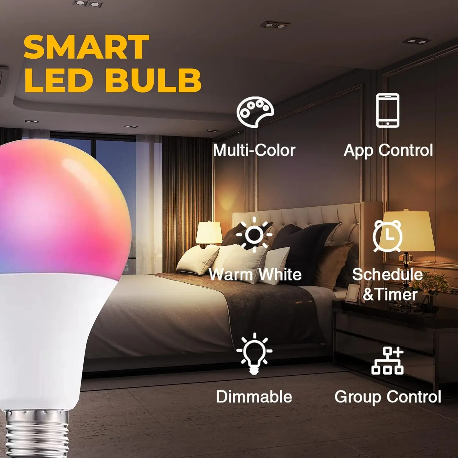 E27 Smart Light Bulbs, Bluetooth Color Changing Light Bulbs, Warm RGBW Color Changing LED night Lamp for Bedroom and Home