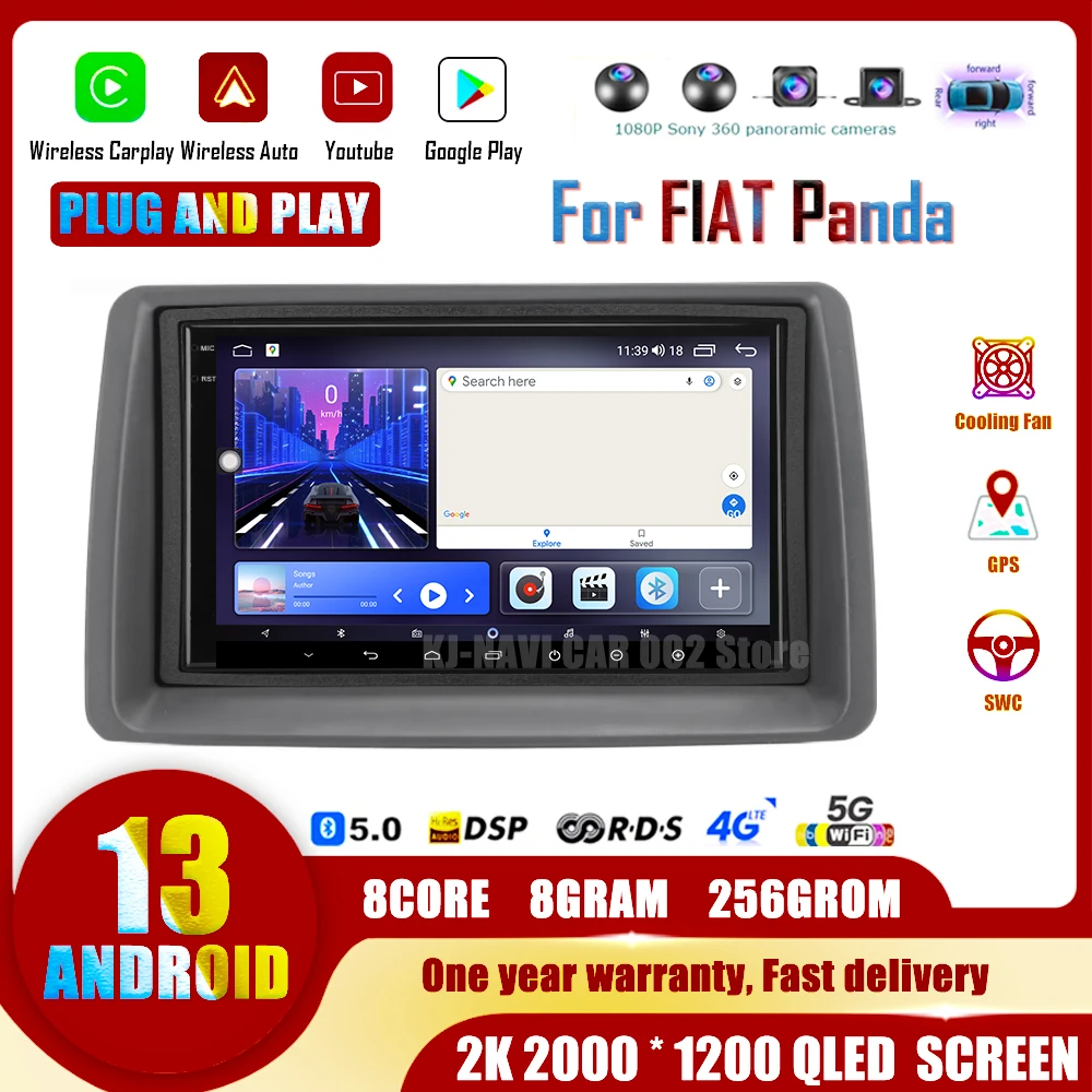 Radio Android 13 Per Fiat Panda 2003 - 2012 Carplay Car Multimedia Player Navigazione Automatica Stereo Head Unit Bt Wifi Dsp Wireless