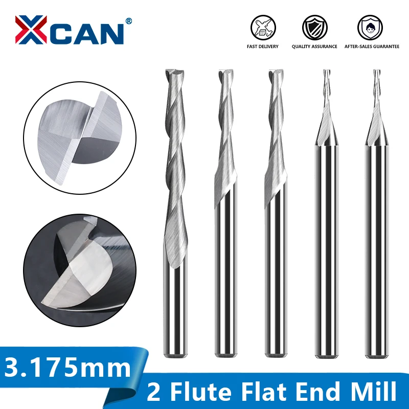 

XCAN Carbide Milling Cutter 2 Flute Flat End Mill 10pcs 3.175 Shank 1/8 Spiral CNC Router Bit for Wood Engraving 0.8-3.175mm