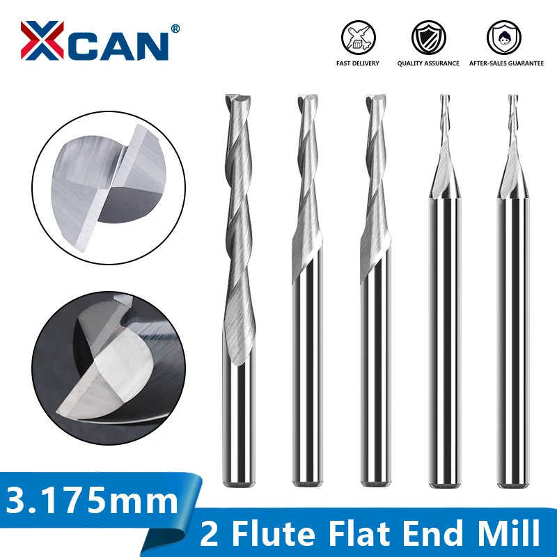 XCAN 2 Flute Flat End Mill 10pcs 3.175 Shank Spiral CNC Router Bit for