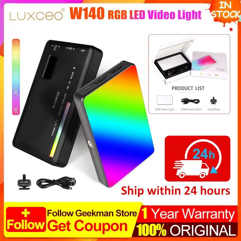 للبيع LUXCEO W140 RGB LED الفيديو الضوئي كامل اللون 2500 إلى 9000 كيلو 8 واط 3100 مللي أمبير التصوير كاميرا ضوء عكس الضوء مصباح لوحة الجيب