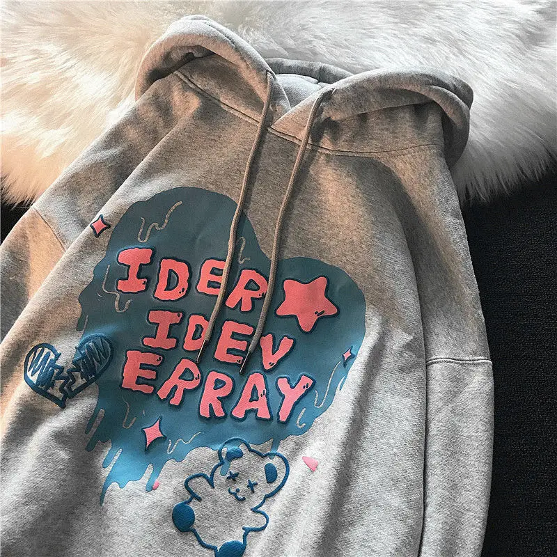 

Fun little bear American retro tide brand couple explosion models oversize hooded loose men and women sweater k pop clothes y2k