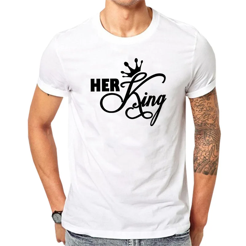 Her King His Queen Couples T Shirt Crown Print Couple Tshirt Summer Fashion Woman T-shirt Casual O-Neck Tops Lovers Tee Shirt