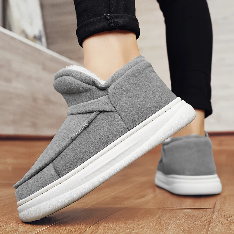 

Winter Cotton Warm Snow Boots Lazy One-leg Men's Boots New Solid Color Non-slip Thick Sole Outdoor Shoes Lightweight EVA Sole