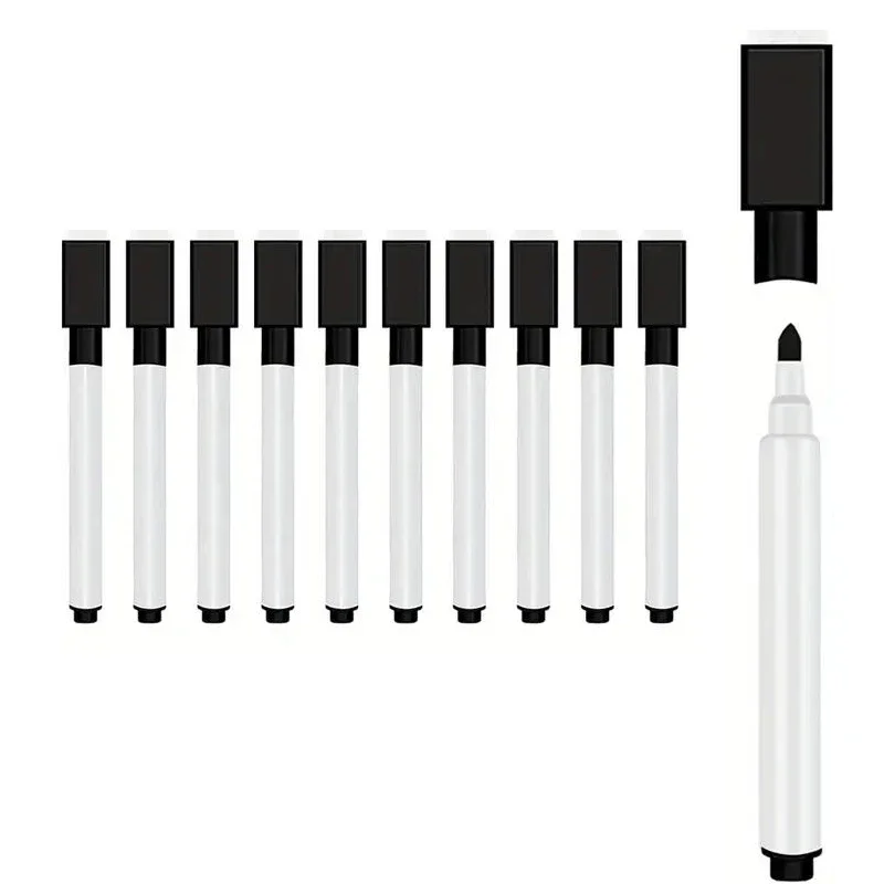 10PC Black Marker Pens Magnetic Whiteboard Dry Erase Pens Built In Erasers Cap for Office Classroom Writing Supplies White Marker Pens Color Marker Pens Pen Marker Marker Pens Whiteboard Pens Dry Erase Markers