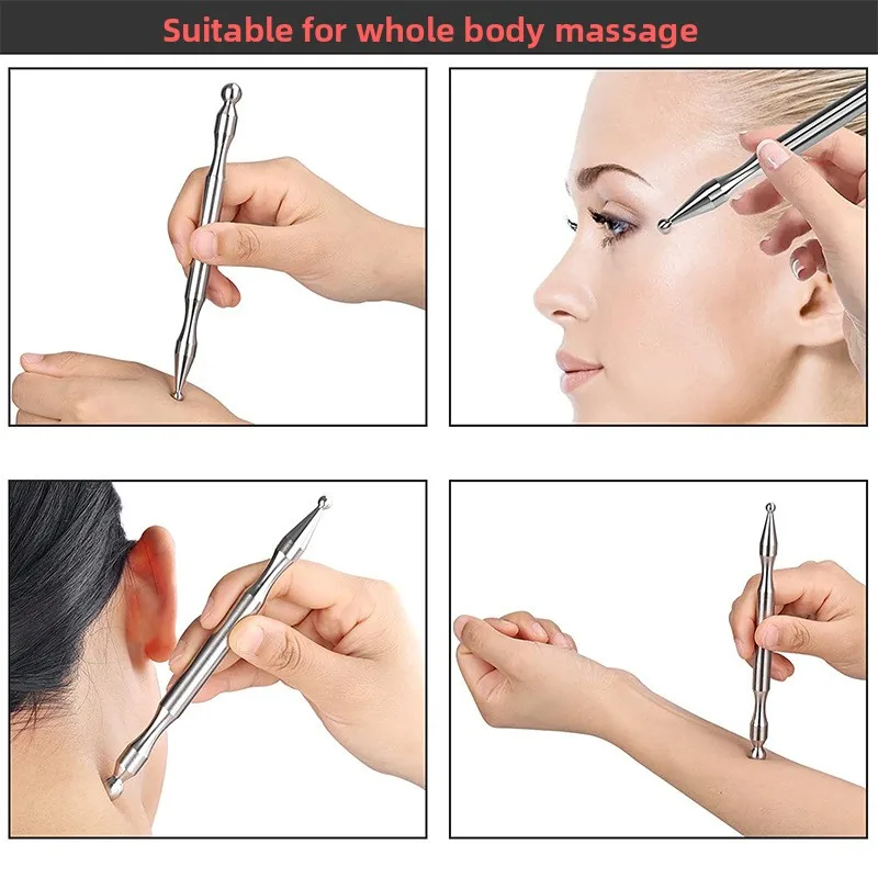 Stainless Steel Acupuncture Pen Dual Head Eye Facial Reflexology Tool Deep Tissue Massager for Body Meridian Pain Relief Point