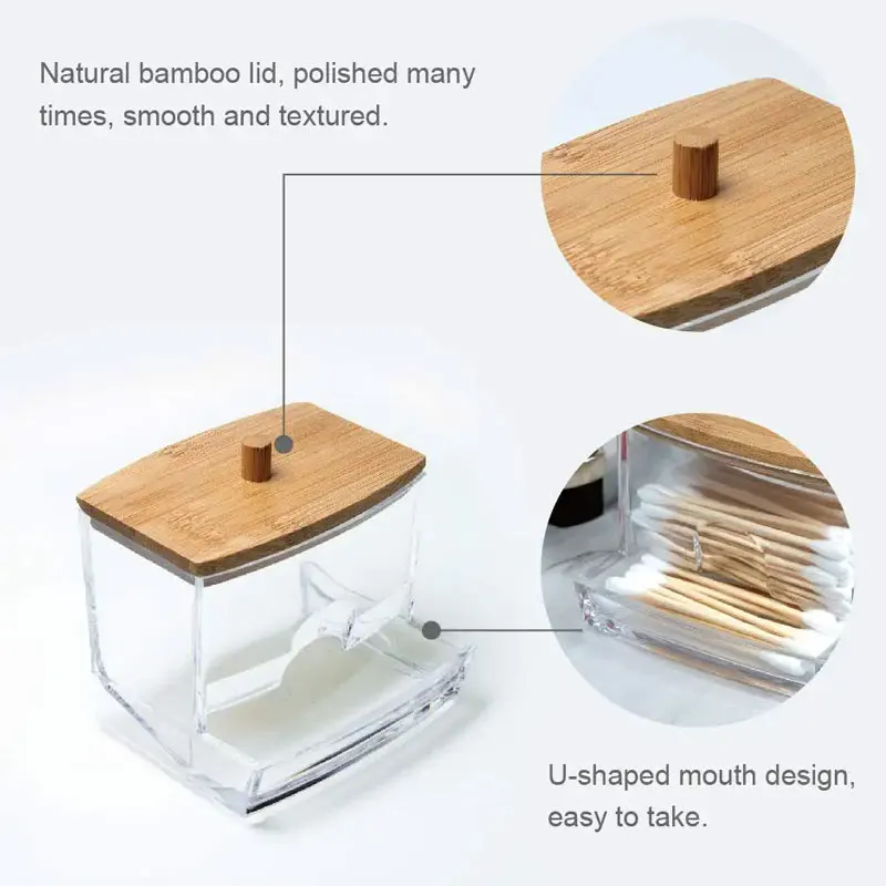 1pc7 Oz Cotton Swab Pads Holder Organize And Store Cotton Buds With Wood Lids For Bathroom And Apothecary Jars