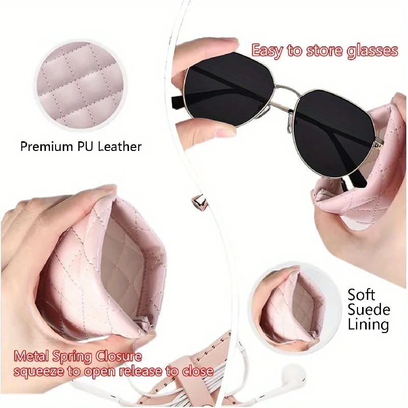 Custodia Portatile per Occhiali con Chiusura Automatica a Pressione, Astuccio in Pelle PU per Occhiali, Sacchetto per Occhiali con Molla a Pressione - immagine 6